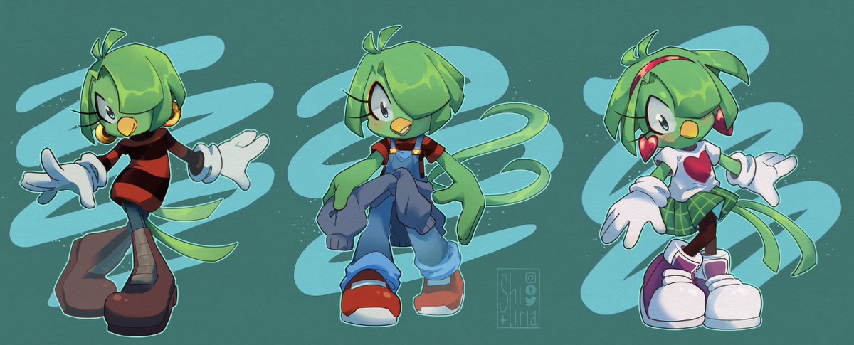 shiliria's tweet photo. Tekno outfits (+ one stolen from the girlfriend)
The second (coolest) outfit design belongs to @nanadouken 
#sonicthecomic  #Teknothecanary https://t.co/UKh5o61QAr