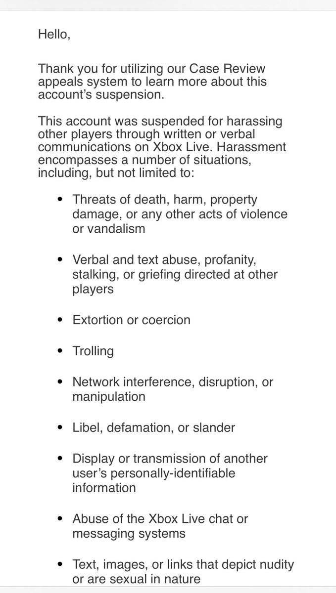 I HAVE NOT SENT A SINGLE MESSAGE TO SOMEONE OVER XBOX THAT WOULD BE DEEMED OFFENSIVE LMAO. I literally got banned for killing players in GTA Online. Can’t make this up.