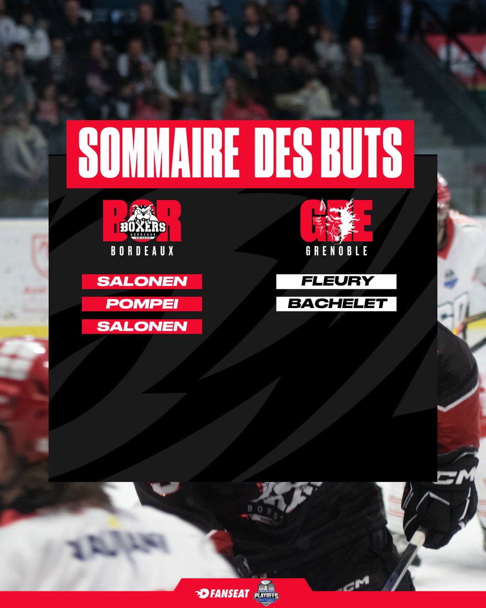 BoxersBordeaux's tweet photo. 🔥🔥VICTOIIIRREEEE🔥🔥

Bordeaux 3️⃣ - 2️⃣ Grenoble

QUEL MATCH MÉRIADECK !!😍😍

Les Boxers s'imposent dans ce premier match de demi-finale face à Grenoble et prennent l'avantage dans la série !🔥
Mention spéciale à Victor qui sort un match XXL, avec 5️⃣6️⃣ arrêts réalisés !✨ https://t.co/E5yJDtI2eL