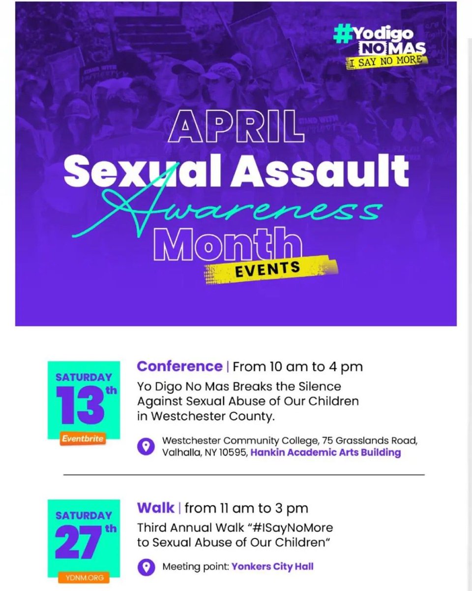 Embrace the power 💪 of unity during #SexualAssault #Awareness Month.

Join our events, spark conversations, and stand together in support of #survivors. Together, we can create a safer future for our #children.
 
#SAAM #events #YoDigoNoMas #ISayNoMore