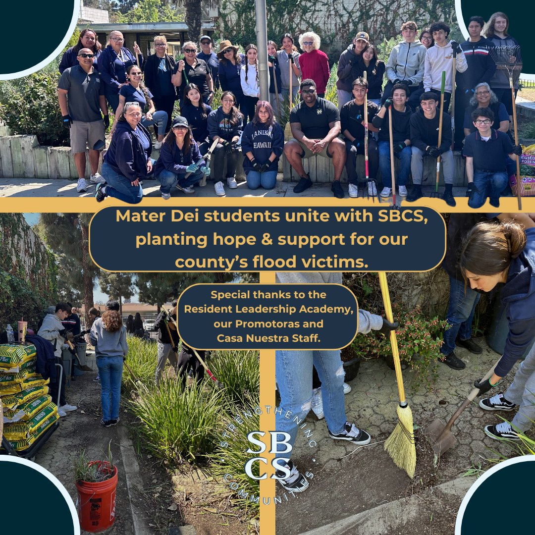 It's Human Dignity Week and Mater Dei students teamed up with SBCS, Resident Leadership Academy, Promotores, and Casa Nuestra staff. They planted gardens and prepared snack packs, directly aiding flood victims in our county. #TeamworkDreamwork