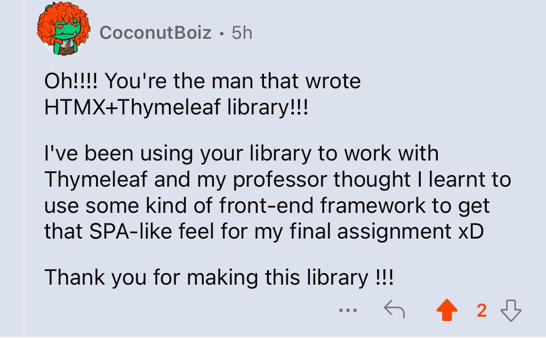 A comment like this really makes my day #htmx #thymeleaf #springboot