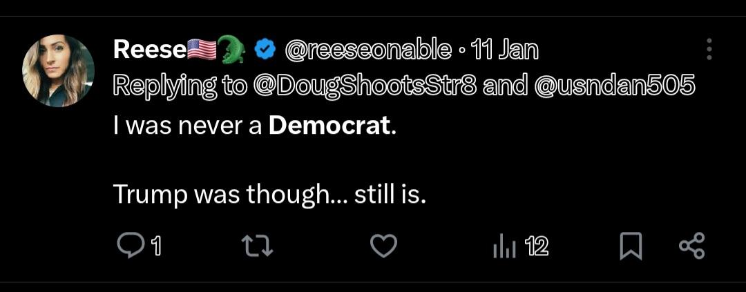 NMP562's tweet image. Mmmmm, that's more likely if you have 🐊 or #DeSantis2024 in your profile.

Example: @Reeseanable she's a dem, grifting as a republican, trashing real repubs for likes, then blocks people for exposing her.😂

4 screenshots she doesn't want you to see😂 ⬇️⬇️⬇️⬇️

DeSantis…