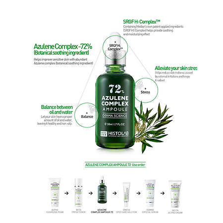 🌿Show some extra love to your troubled skin with the Azulene Complex Ampoule 72. Formulated to soothe, manage sebum, and reduce redness for a more even complexion. 🌿
#histolab #koreanskincare #azulene
