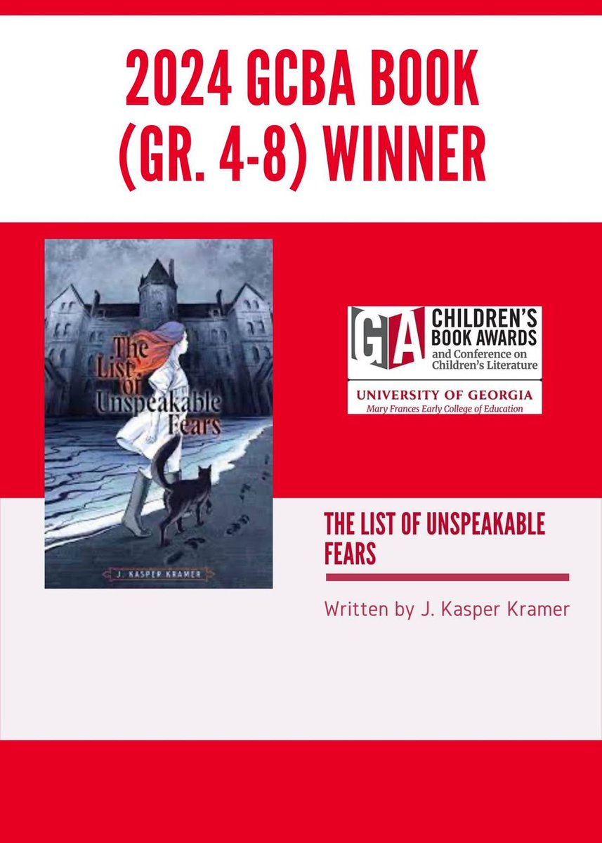 THE LIST OF UNSPEAKABLE FEARS is the 2024 Georgia Children's Book of the Year! Knowing that Essie's story resonated with so many kids has me absolutely glowing. Thank you to @gcbaconference and to everyone who read!!