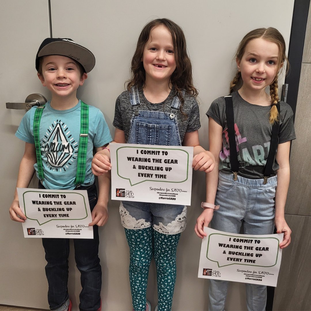 MorrinSWAT's tweet image. Today was our 𝗦𝘂𝘀𝗽𝗲𝗻𝗱𝗲𝗿𝘀 𝗳𝗼𝗿 𝗦𝗔𝗗𝗗 event - students and staff wore suspenders to raise awareness for the importance of proper seatbelt use,  &amp;amp;committed to wearing the gear &amp;amp; buckling up every time!

#OccupantRestraintsMonth #MorrinSWAT #MorrinSADD @SADD_Alberta