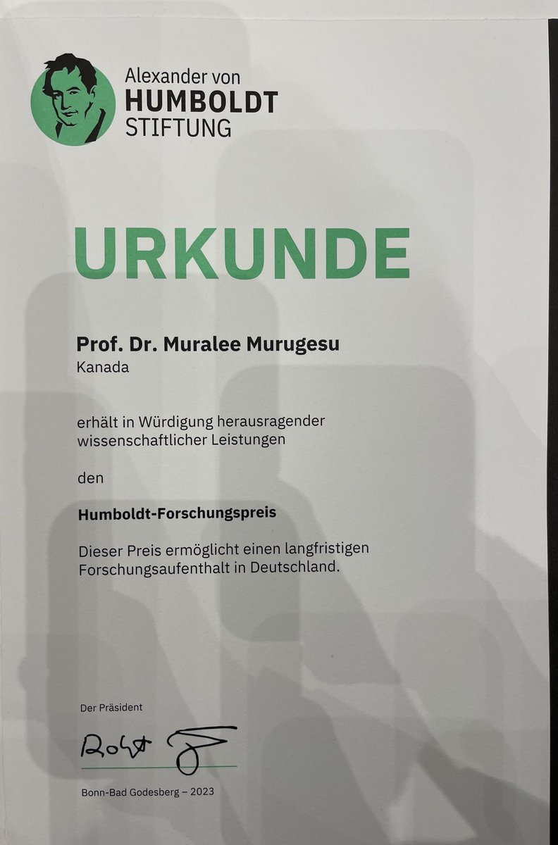 Humbled and honoured to receive the Humboldt Research Award. Thank you to the ⁦@AvHStiftung⁩ foundation and I am proud to join the Humboldt family.