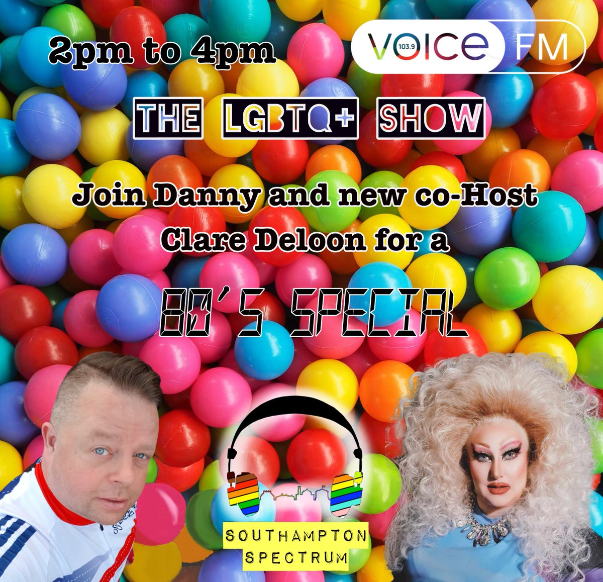Saturday 2pm on @voicefmradio .. join for an 80s special !!

#SouthamptonSpectrum
#SotonSpectrum #VoiceFm  #LgbtRadio #LGBT #LGBTQSouthampton #LGBTQ #GayRadio #TransRightsMatter  #NoLGBWithoutTheT #LGBTQIA #Bisexuality #PanSexual #Lesbian #Transgender #NonBinary #GenderFluid