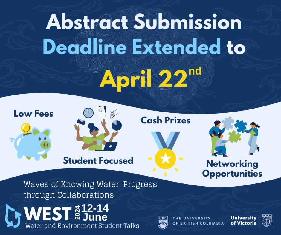 west_conference's tweet photo. Attention Student Researchers! 
🚨 #WEST2024 has extended its abstract submission deadline to April 22nd!
⏰ Don't delay, secure your spot now and submit your abstract: https://t.co/pD2SCDFrjT

#WEST2024 #StudentConference #AbstractExtension #WaterResearch #EnvironmentStudies https://t.co/Ft9GYXuR1L