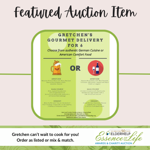 Dinner is served! Bid on this delicious meal, personally delivered by our own Gretchen Veihl. Join our auction and bid today: bit.ly/EOL24 bit.ly/EOL24 #elderhelp #essenceoflife #dinnerisserved