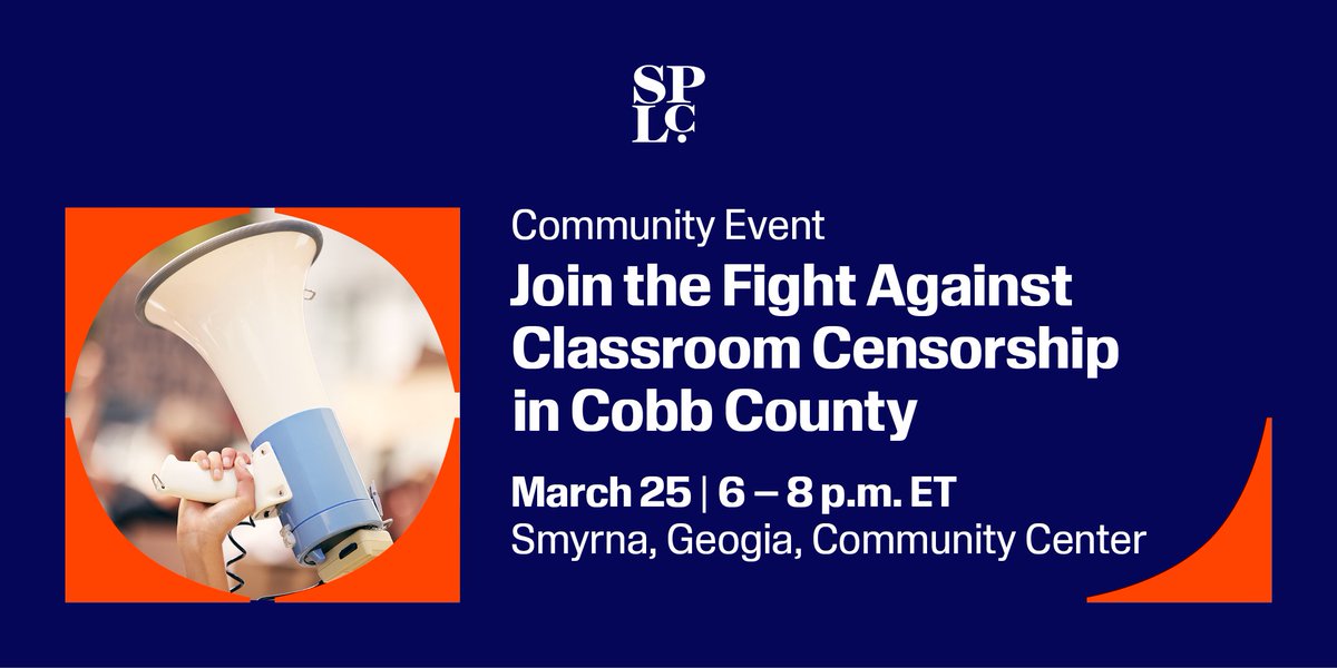splcenter's tweet photo. 🚨 #Georgia educators & students – Don't miss out!
RSVP now to join SPLC and allies this Monday, March 25, at 6 p.m. to learn about local censorship policies in #CobbCounty and hear from those directly harmed📲: https://t.co/Aj123mdtag
#RightToLearn #TruthInSchools https://t.co/WfXaUVcoh5