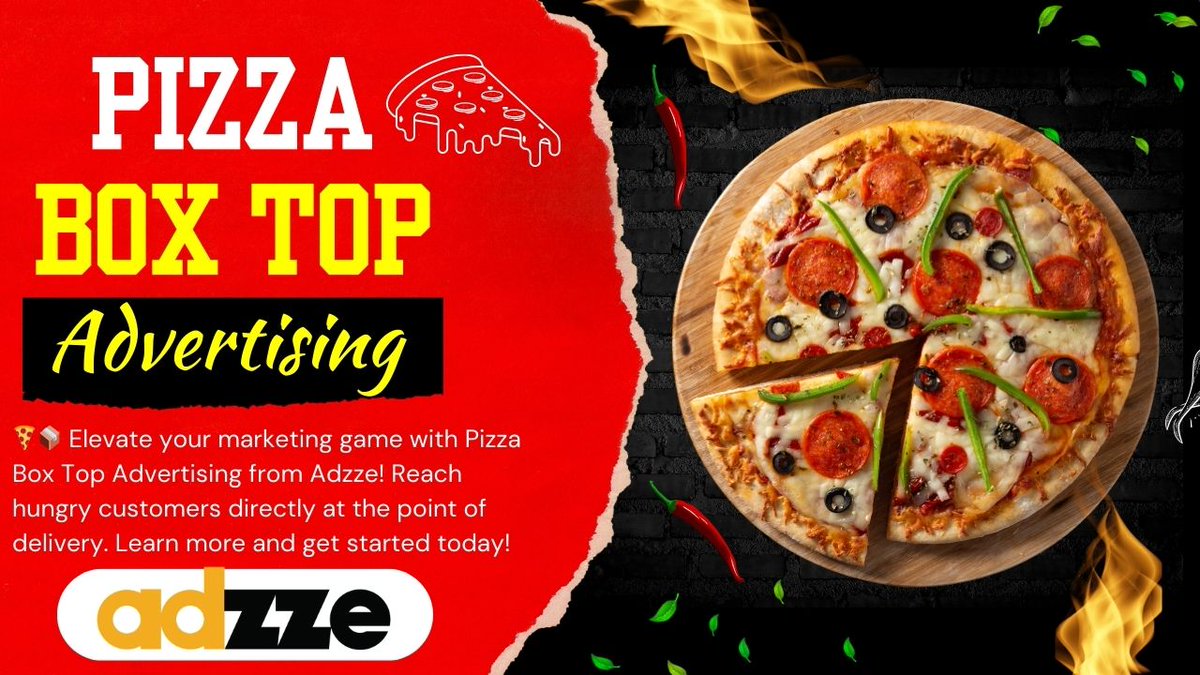 Looking for a creative way to reach hungry customers directly at the point of delivery? Look no further than Pizza Box Top Advertising! 🎯 Adzze specializes in this unique marketing strategy, helping businesses like yours stand out in a crowded marketplace.