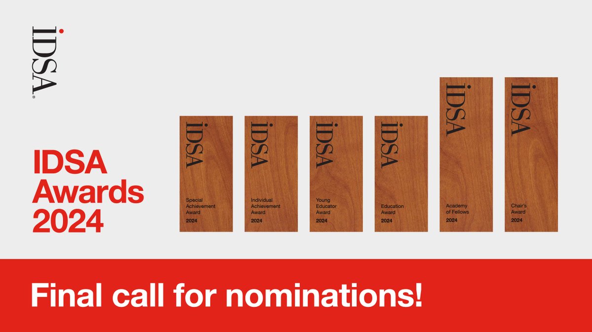 🔔 Last call for nominations! 🔔 The IDSA Awards are about celebrating brilliance, creativity, and ingenuity in industrial design. If you know someone deserving, submit a nomination for the 2024 IDSA Awards by March 31: idsa.org/awards-recogni…