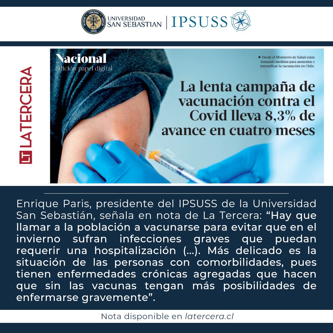 📰 La lenta campaña de vacunación contra el #Covid-19 lleva 8,3% de avance en cuatro meses. 🎤 @DrEnriqueParis, presidente del #IPSUSS de la @USanSebastian, en nota de @laterceracom #Salud #Vacunación #Invierno2024