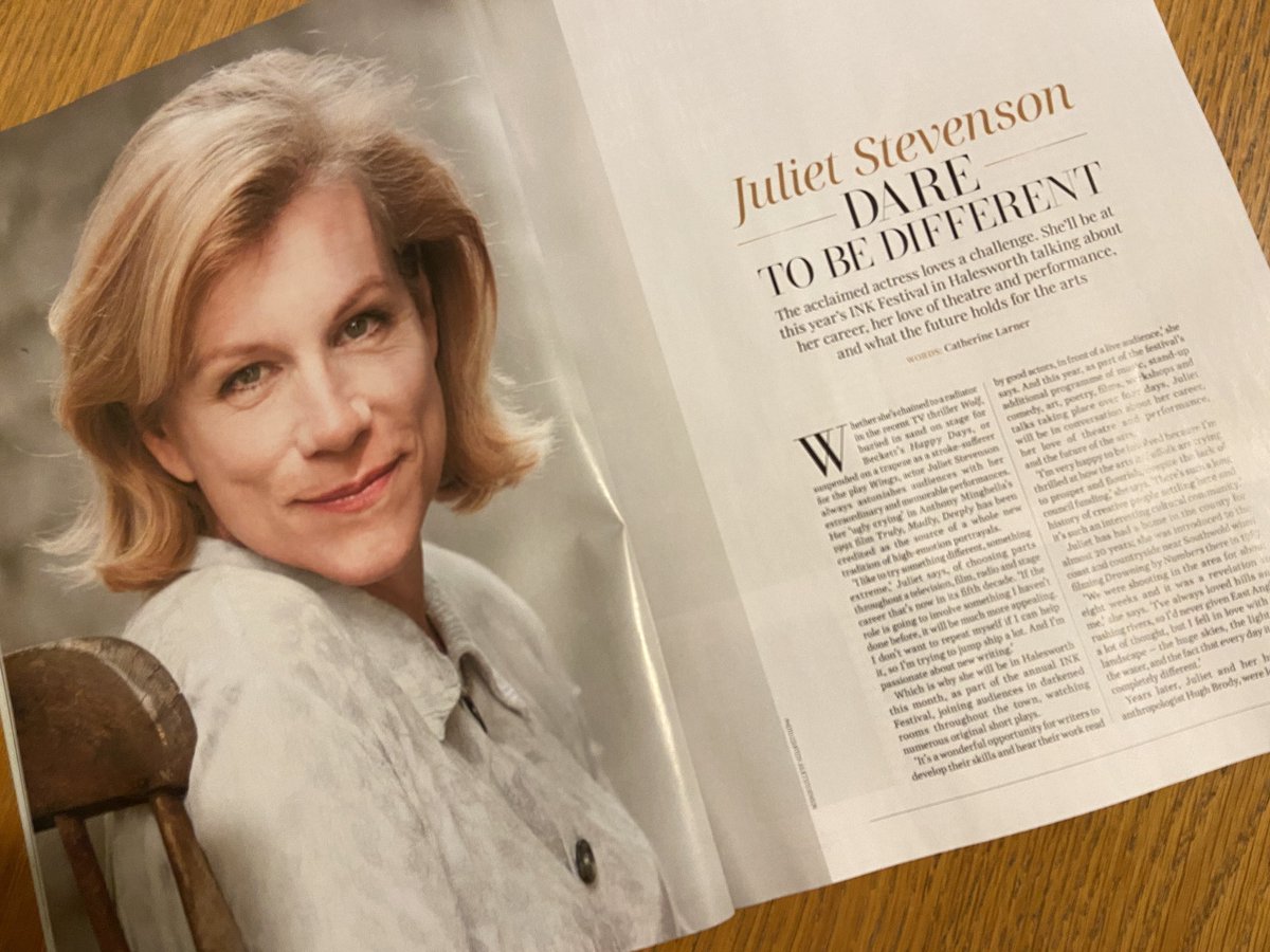 CatherineLarner's tweet photo. So pleased to speak to the brilliant Juliet Stevenson about her involvement in this year’s @INK_festival for @suffolkmag. Read my article in the April issue or go to Halesworth 11-14 April. https://t.co/1kok0VgnVG