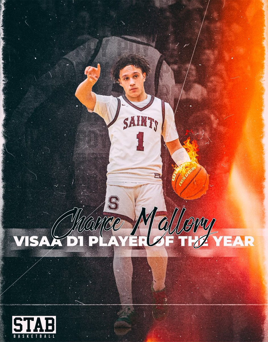 Chance Mallory: VISAA D1 POY. He was also the VPL Conference POY, VPL Tournament MVP, John Wall Colby White Bracket Tournament MVP, and set single season & career scoring records. He finished the year averaging 26.0ppg, 8.4rpg, 4.8apg, & 2.7spg on 58% 2FG, 40% 3FG, and 84% FT.