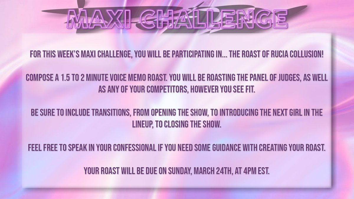 THIS WEEK'S MAXI CHALLENGE

Storky Feather <a href="/wxxther/">k&tamine</a>
Ashe Wednesday <a href="/AustinJAshburn/">Austin Ashburn</a>
Khione Frostbyte <a href="/THEOnIyNonya/">Trey</a>
River Styx <a href="/achillesani/">mo ❄️</a>
The Black Starlet @theblackstarlet
Legacy P. Symone <a href="/QueenDayGrande/">MANI POO💓🤍</a>