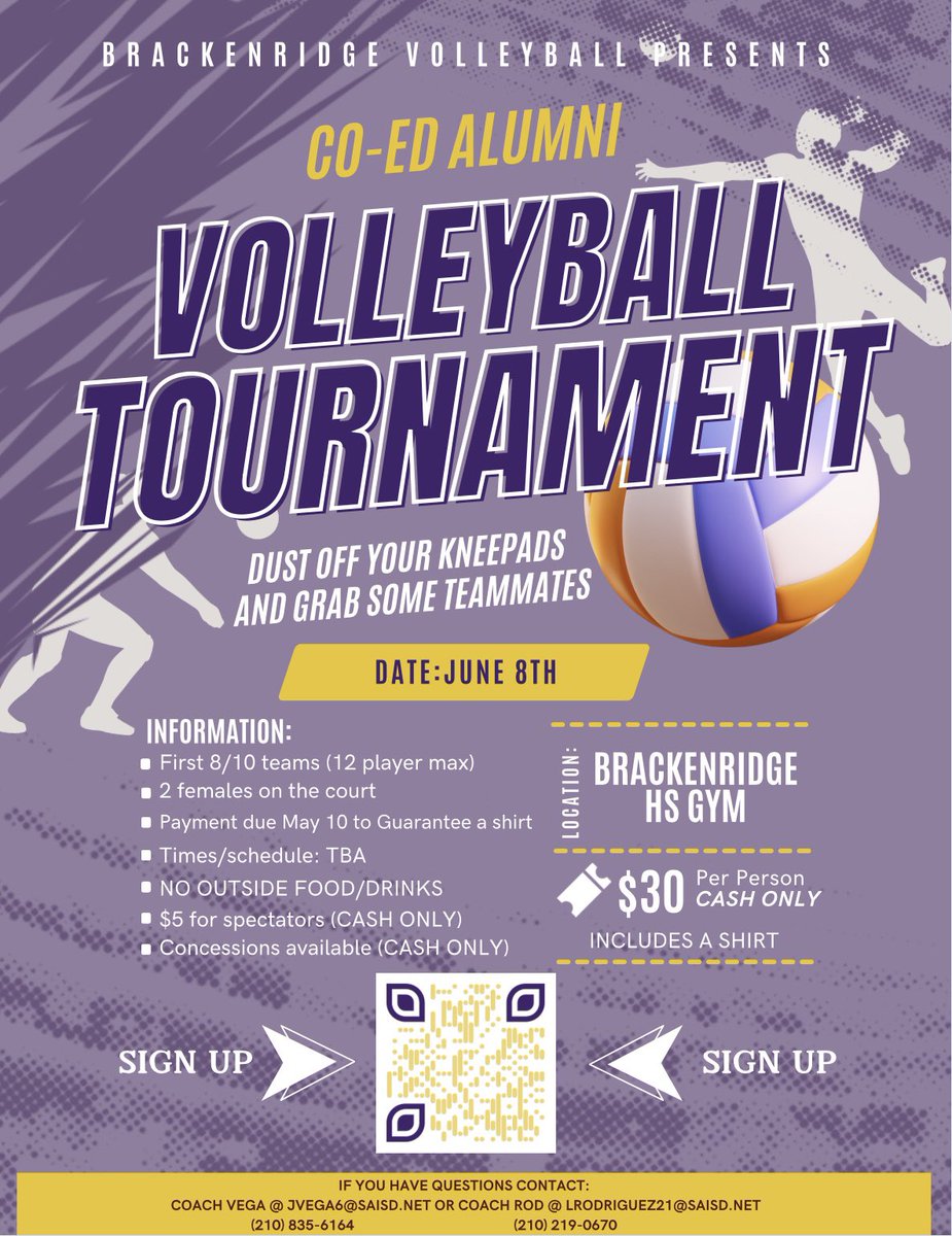 Hey Brack Alumni, 

Don’t miss out on the Alumni Volleyball Tournament! Sign up and join fellow alumni for a fun-filled day of digs, kills, and aces. Secure your spot before registration closes. 
Hope to see you out there.