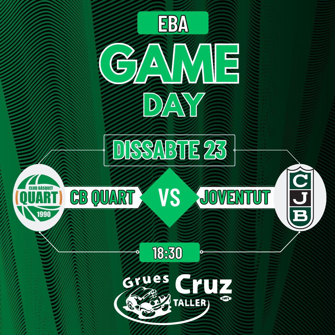 🚨GAME DAY🚨 Us esperem a tots al municipal de Quart per animar el primer equip, som-hi Quart!!🖤💚