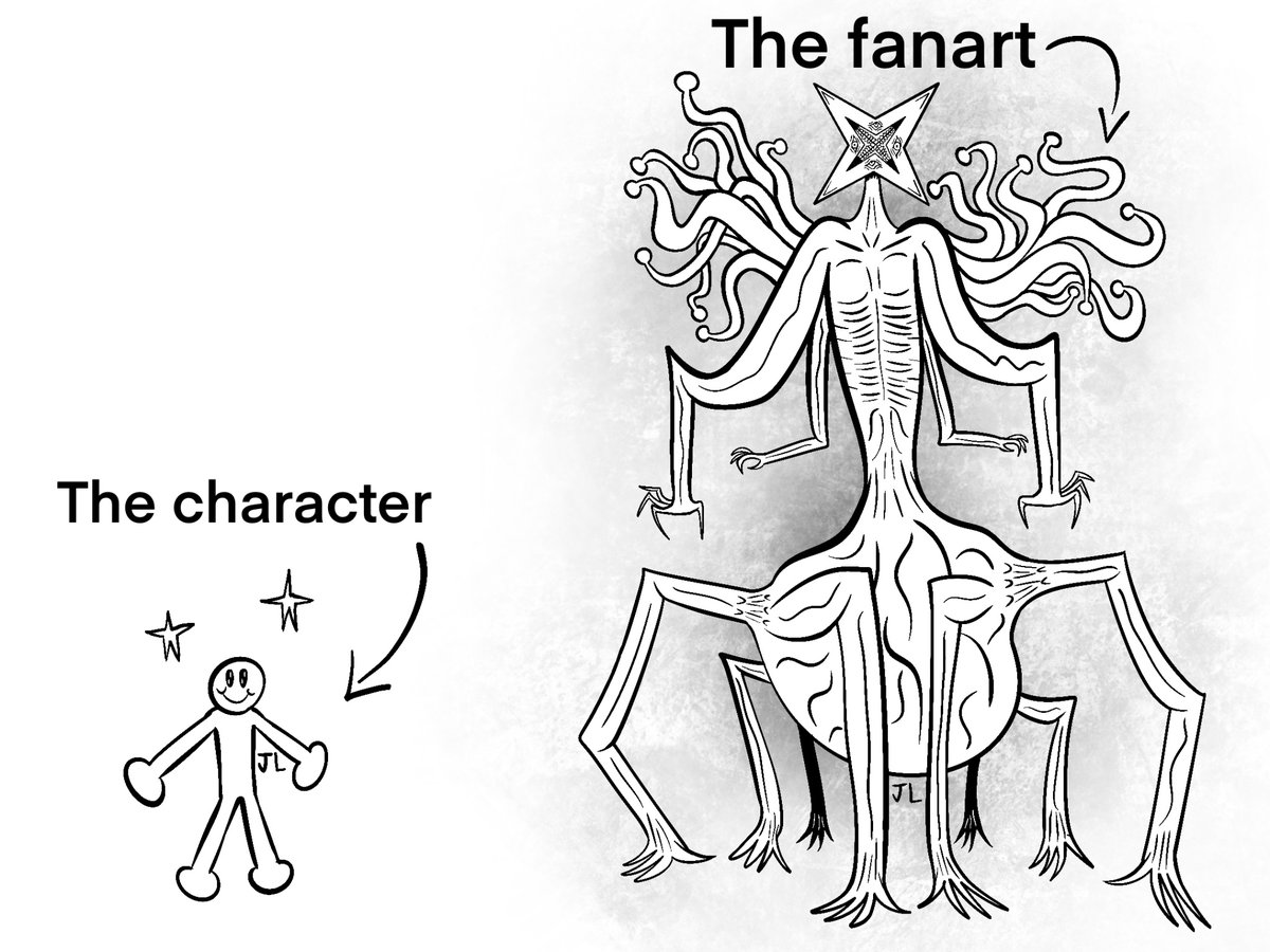 jib_loger_alt's tweet photo. I always found it really cool and super funny when someone draws fanart of a cute and innocent character but they draw them as some horrific monster. lol https://t.co/sOXs8vdU1F