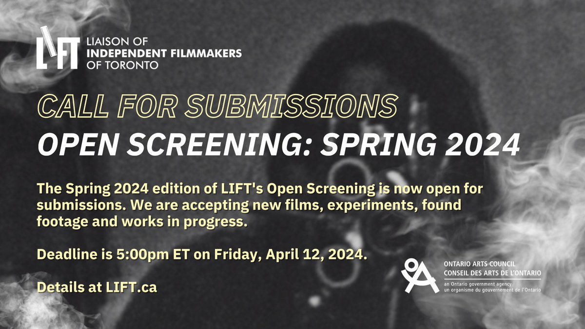 🥳😍 @LIFTfilm announces our Spring 2024 OPEN SCREENING. We are accepting submissions for an upcoming evening of new films, experiments, found footage and works in progress. #LiftFilm #LiftMember Deadline is 5:00pm ET on Friday, April 12, 2024. Details: lift.ca/programming-ho…