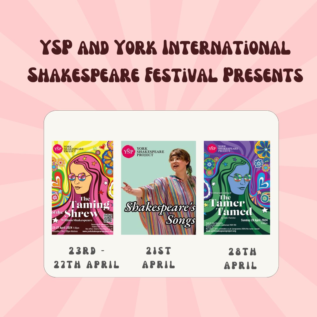 York Shakespeare Project (@yspyork) on Twitter photo Hello Shakespeareans
A jam packed April! The Taming of the Shrew, then for ONE night only Fletcher’s The Tamer Tamed AND Nick Jones will be bringing back the very popular Shakespeare's Songs
Head to our website or the <a href="/YorkShakes/">York International Shakespeare Festival</a> Festival pages and get your tickets. Hello Shakespeareans
A jam packed April! The Taming of the Shrew, then for ONE night only Fletcher’s The Tamer Tamed AND Nick Jones will be bringing back the very popular Shakespeare's Songs
Head to our website or the <a href="/YorkShakes/">York International Shakespeare Festival</a> Festival pages and get your tickets.