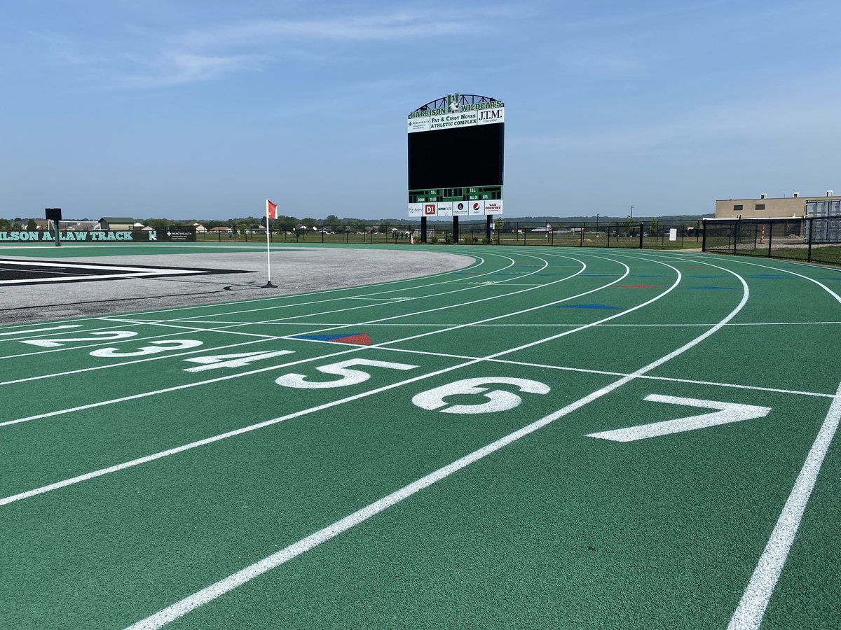 We are ready for the Harrison Track & Field All-Comers Meet tomorrow - begins at 11am. Thank you @SouthwestLocal - Head of Grounds Rob Deller & our @HarrisonTrack Coaches for getting the Pat & Cindy Noyes Athletic Compex ready. #THINKBIG @swocsports @SLSDSuper @HarrisonWildcat