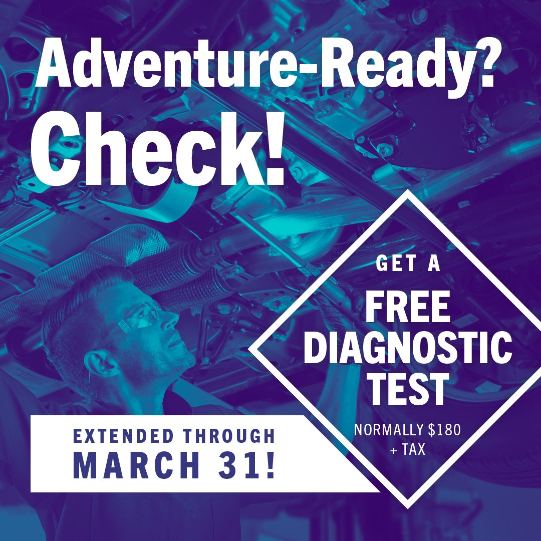 A diagnostic test is a great way to see if your vehicle is ready for adventure. The best part? We’ll waive the diagnostic test fee! (Over $180 in savings!) This only lasts until March 31, so schedule your appointment today! 🌷🔧 Schedule service: ow.ly/kIn050R0bBI