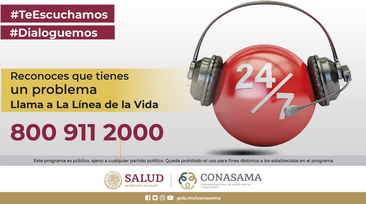 La atención de la salud mental y el consumo de sustancias psicoactivas debe ser una prioridad.

Si necesitas ayuda en la 
@LineaDe_LaVida
 #TeEscuchamos

📲 800 911 2000

#NosCuidamos
#PorLaSaludMental #Dialoguemos