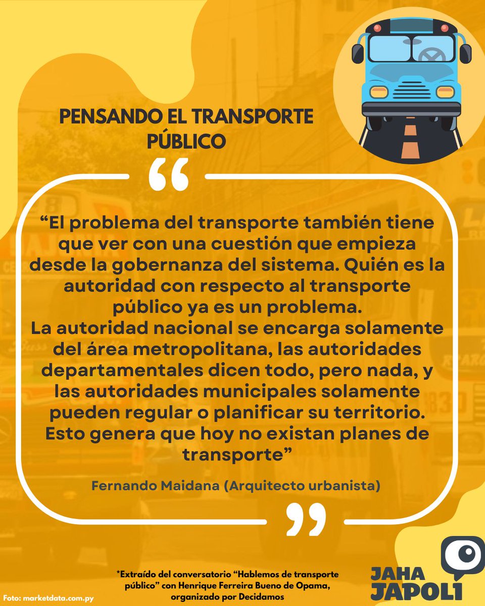 🚍💬 Las palabras de Fernando Maidana, arquitecto urbanista, nos hizo reflexionar sobre la falta de claridad en la gobernanza del transporte público. ¿Quién tiene la autoridad? ¿Qué opinás? Unite al debate. #TransportePúblico #Gobernanza 🏙️✨