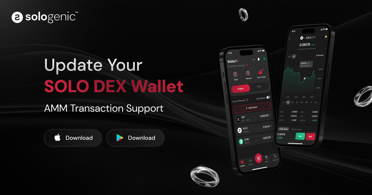 To participate in the XRPL #AMM, don't forget to update your SOLO DEX wallets 📯 iOS: apple.co/4cso7AK Android: bit.ly/android-solo #GoSOLO