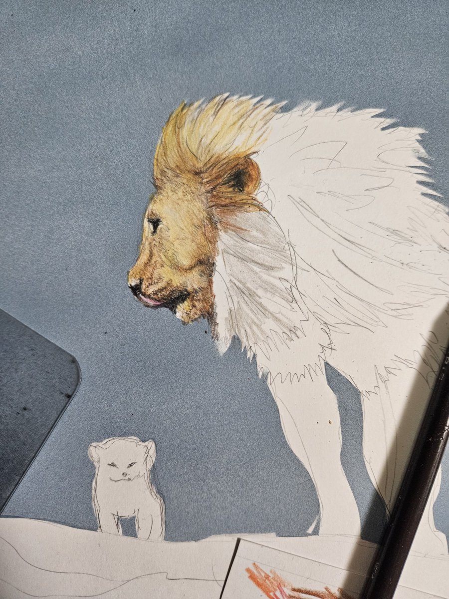 「ライオンを描き始めました#色鉛筆画#絵描きさんと繫がりたい 」|そんな感じの色鉛筆画のイラスト