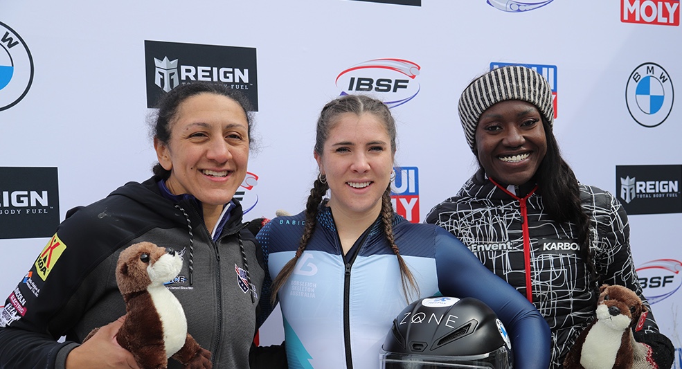 Bronze medal breakthrough. @thecynapps celebrates first podium of the season in Lake Placid. Bianca Ribi slides to 12th. Taylor Austin and Shaquille Murray-Lawrence 10th in two-man. Pat Norton and Mike Evelyn 11th. @KarbonSports Race Report. bobsleighcanadaskeleton.ca/en/news/?id=634