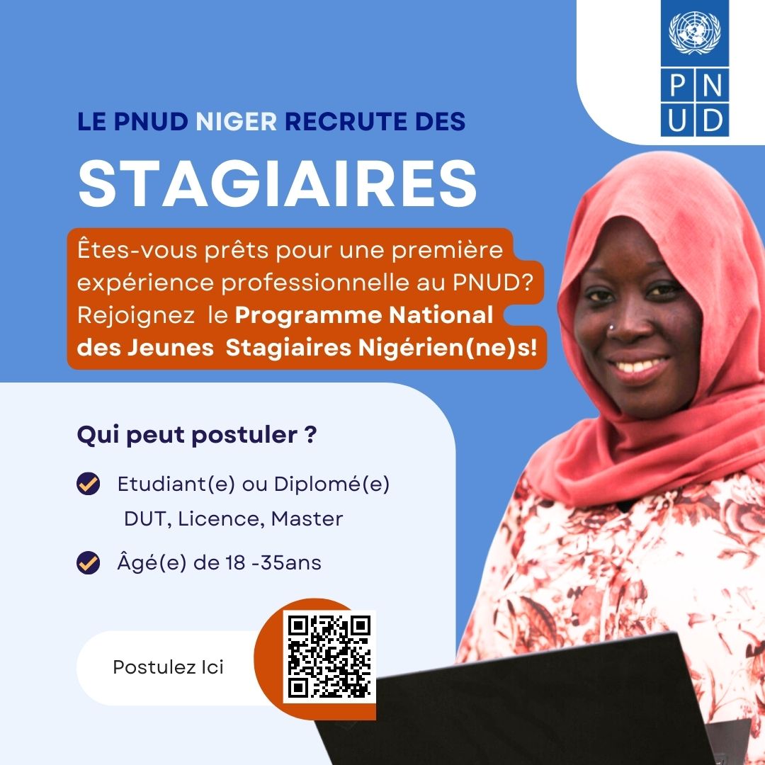 PNUD Niger (@pnudniger) on Twitter photo 📢 Opportunité de Stage <a href="/PNUDNIGER/">PNUD Niger</a> !
💫 Nous recherchons des stagiaires de 18-35 ans pour une immersion professionnelle au sein de toutes nos unités.
📃 Diplôme : Licence, Master, BTS, DUT...
📆 Delai : O4 avril 2024
Postulez vite ! 👉 tinyurl.com/mv4v2ybk 📢 Opportunité de Stage <a href="/PNUDNIGER/">PNUD Niger</a> !
💫 Nous recherchons des stagiaires de 18-35 ans pour une immersion professionnelle au sein de toutes nos unités.
📃 Diplôme : Licence, Master, BTS, DUT...
📆 Delai : O4 avril 2024
Postulez vite ! 👉 tinyurl.com/mv4v2ybk