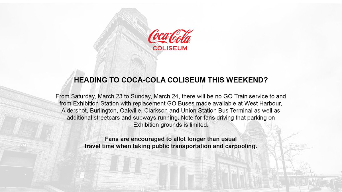 Heading to Coca-Cola Coliseum to see our @TorontoMarlies this weekend? A reminder of the public transportation update ⬇ Plan your trip accordingly here: bit.ly/4aq0O9b