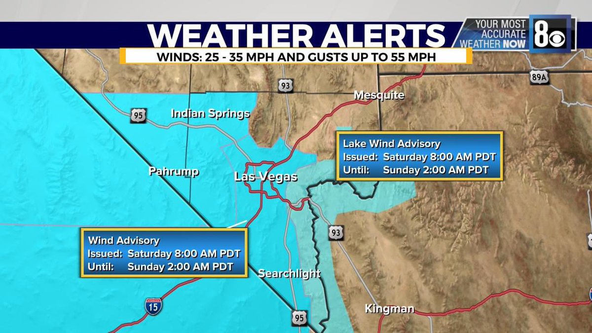 WEATHER UPDATE: There's a #WindAdvisory issued for Saturday as dust, flight delays and outages are all possible as strong winds roll back in. That's also not the only weather alert issued. Join us tonight for more on @8NewsNow #MostACCURATE #TeddSaid #WeatherNow #LiveLocalNow