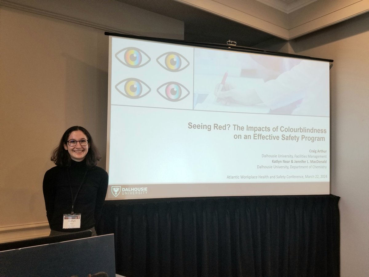 Spent an awesome few days at the Atlantic Workplace Health and Safety Conference and presented some work about the impacts of colour vision deficiency on effective safety programs with colleagues @katlynnear and @Craig_Arthur. @DalhousieChem @DalScience @SafetyNS