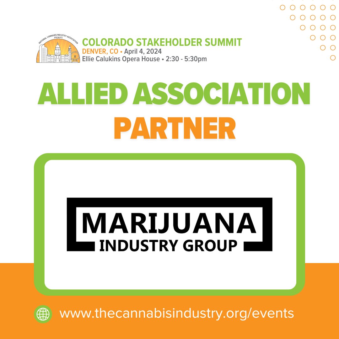 Big thanks to Allied Association Partner, @MJIndGroup, for their support of the Colorado Stakeholder Summit! MIG is a driving force in advancing Colorado's cannabis industry. Members can grab discounted tickets to join us at this pivotal event. #ColoradoStakeholderSummit