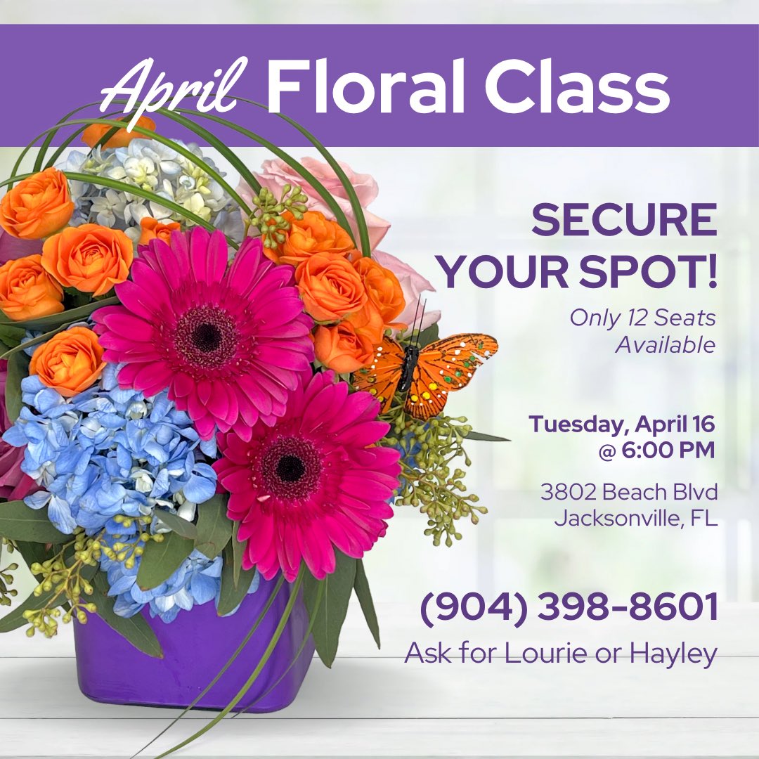 kuhnflowers's tweet image. We thank all our wonderful March class participants for their creativity and enthusiasm. 🎨✨

Join us on April 16th at 6 pm at our Kuhn Flowers Location on Beach Blvd for our next class.🌸 

#FloralClass #AprilEvent #FlowerArranging #ThingsToDoInJax