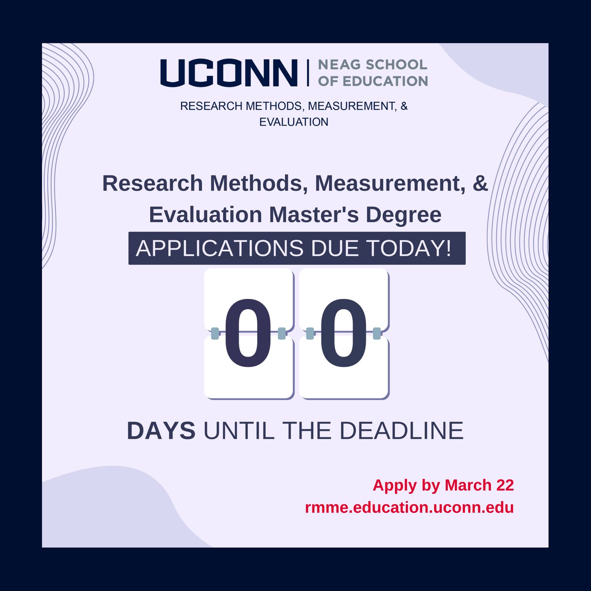REMINDER! #Summer #Applications to #UConn’s 100% #Online #Research #Methods, #Measurement, & #Evaluation #MastersDegree program due TODAY, 3/22!

#Build #CuttingEdge, #Interdisciplinary #Skills in #QuantitativeResearch, #Data #Analysis, & #ProgramEvaluation!

#ApplyNow