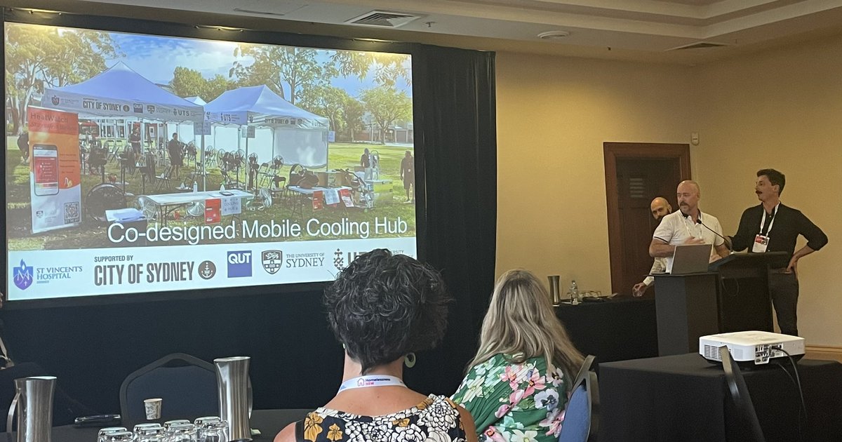 It was great to present our work on the co-designed pop-up cooling hubs for people experiencing or at risk of homelessness at the Homelessness NSW Conference this week. Extreme heat is deadly, even more so for the most vulnerable. We’re piloting a potentially scalable solution.