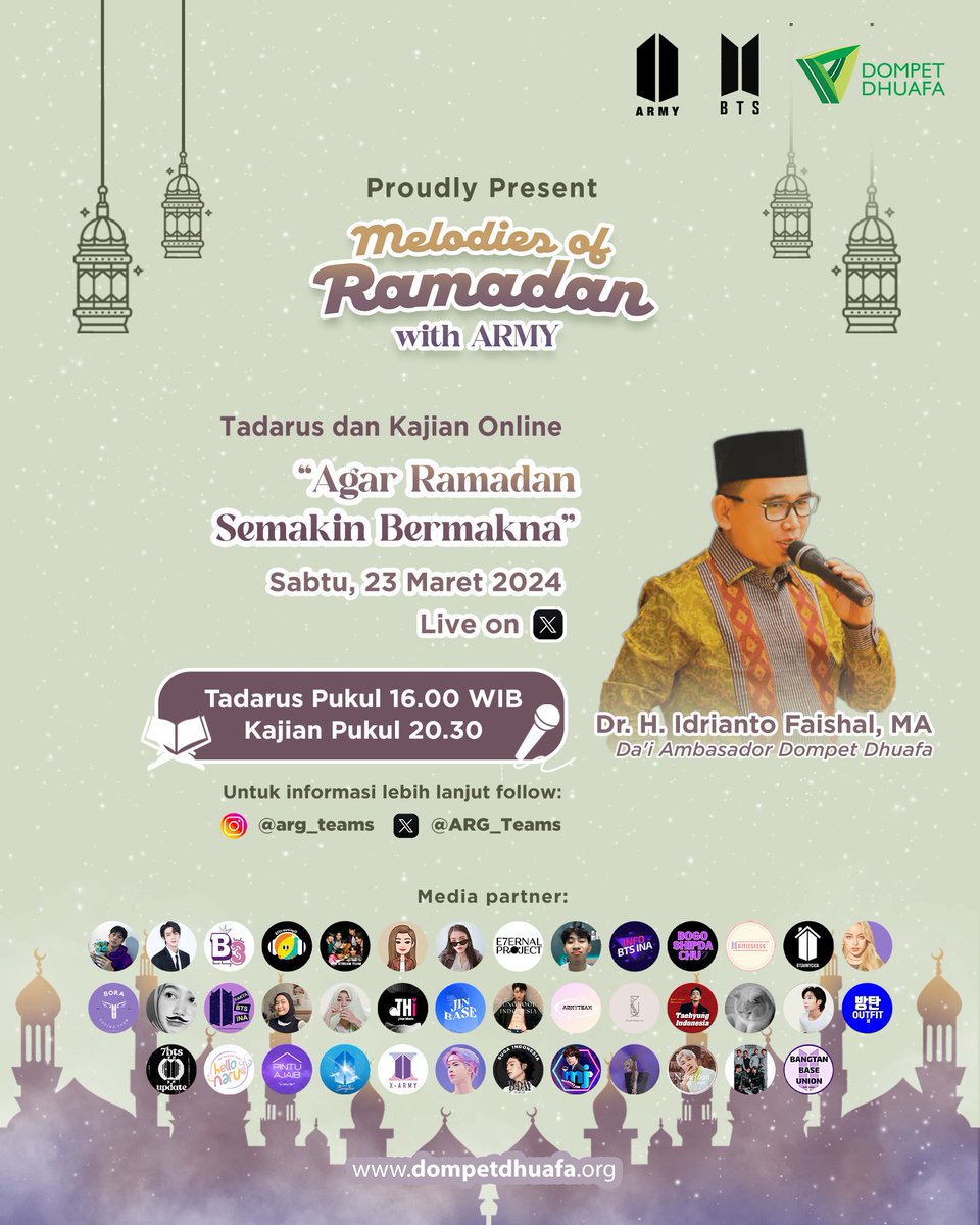 Jhope_Indonesia's tweet photo. Halo ARMY๐
Jangan lupa ikut bersama kami dalam rangkaian acara Tadarus dan Kajian Online pada hari ini!๐โจ
Untuk informasi lebih lanjut dapat menghubungi @ARG_Teams yaaa, terima kasih๐๐ป๐
#MelodiesOfRamadan
#RamadanWithARMY https://t.co/Zyu7kq9vJJ