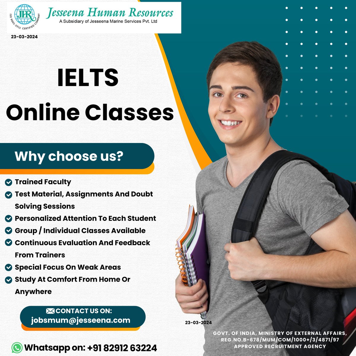 IELTS Online Classes

Contact us on:
jobsmum@jesseena.com

#ielts #onlineclasses #testprep #trainedfaculty #personalizedattention #feedback #doubtsolving #studyfromhome #individualclasses #groupclasses