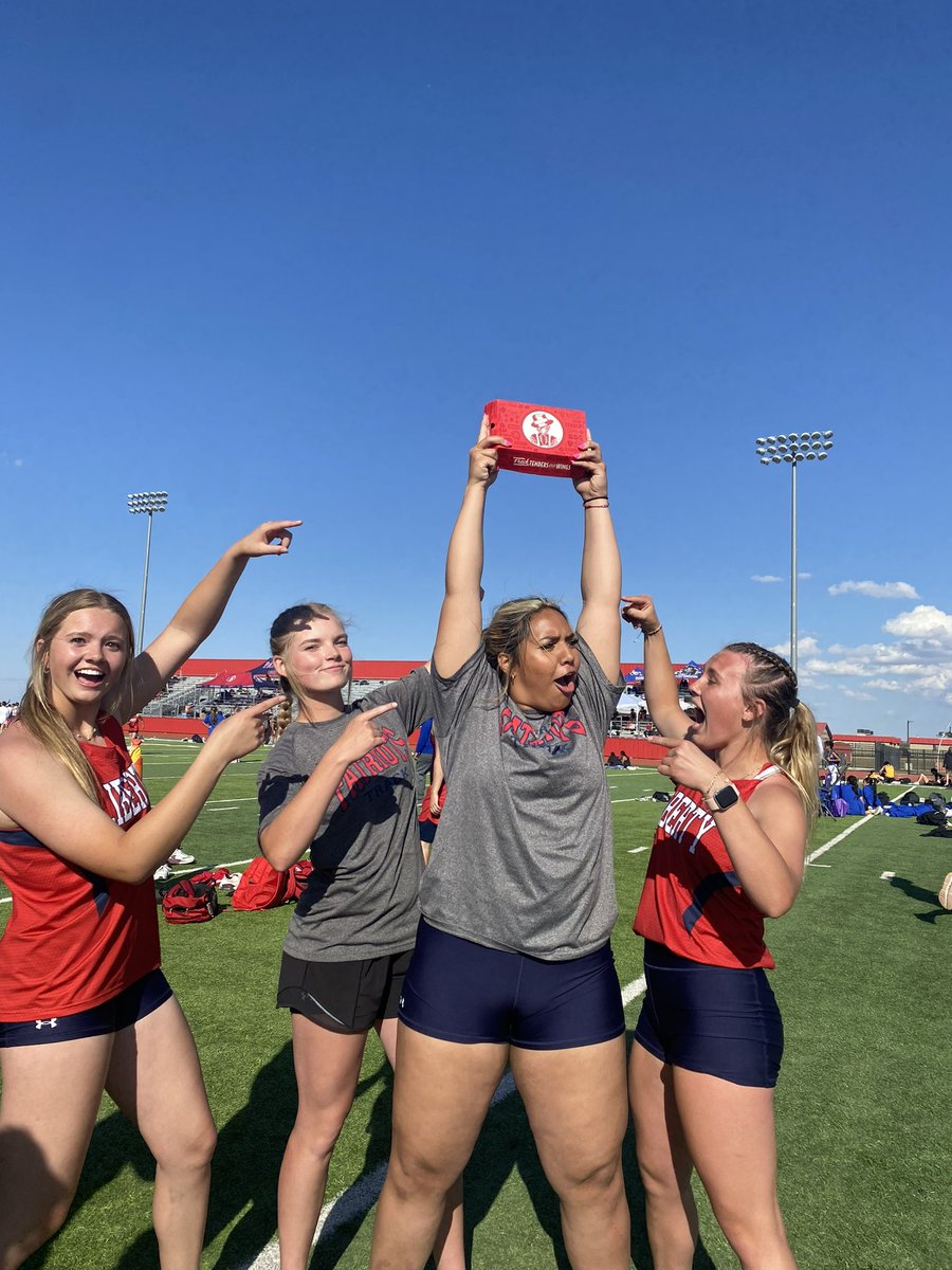 WINNER WINNER, CHICKEN DINNER! Our softballers Lainey Gibson, Jacelyn Gestes, Ava Kincaid, and Ella Contreras won the throwers relay at the Levelland meet today! #DoubleDuty #GoPats