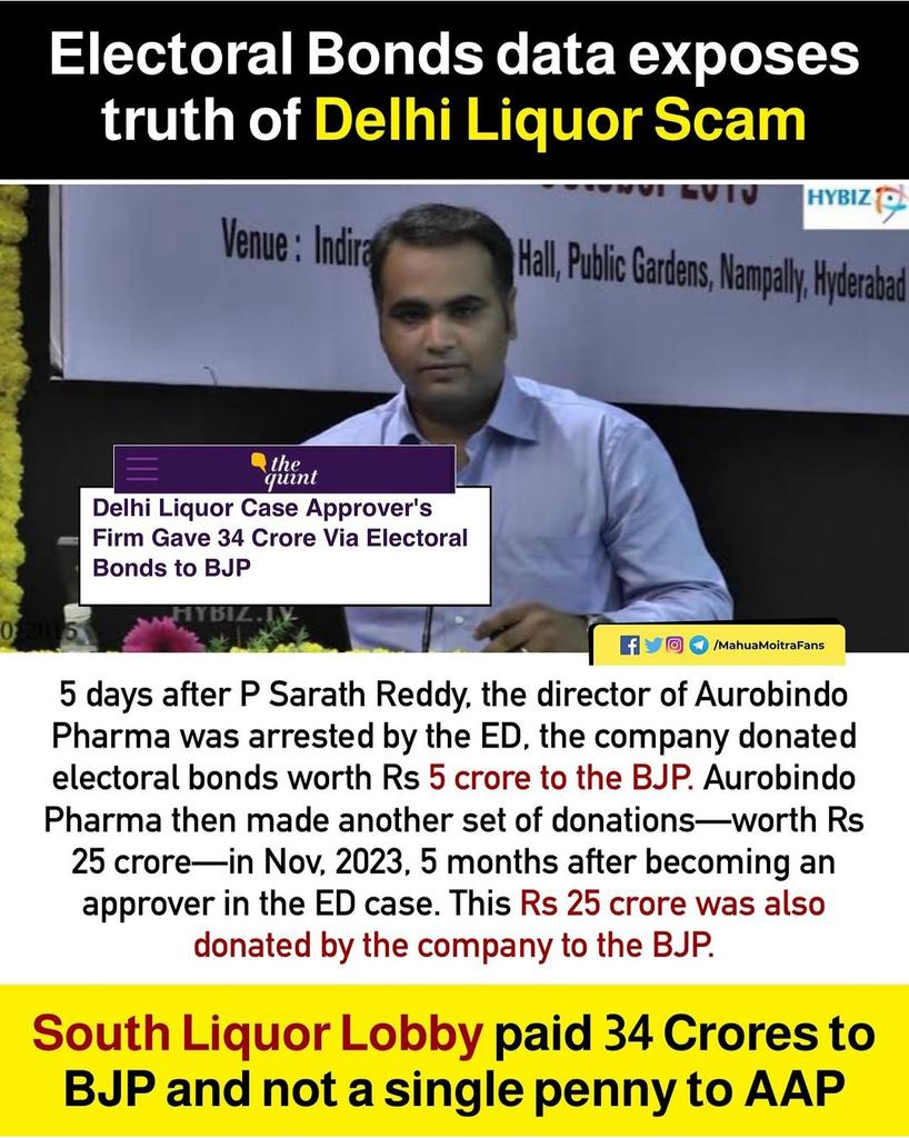 JayaDuttaAITC's tweet image. DELHI LIQUOR SCAM EXPOSED 👉 
P. S. Reddy Director of #AurobindoPharma cum Approver in #DelhiLiquorScam case had donated 34 Crores to #Modij&apos;s #BJParty by utilizing ED, CBI tools 

#ElectoralBondScam 
#देश_केजरीवाल_के_साथ_है
#Dictatorship #Kejriwal 
@_INDIAAlliance 
@FAM4TMC