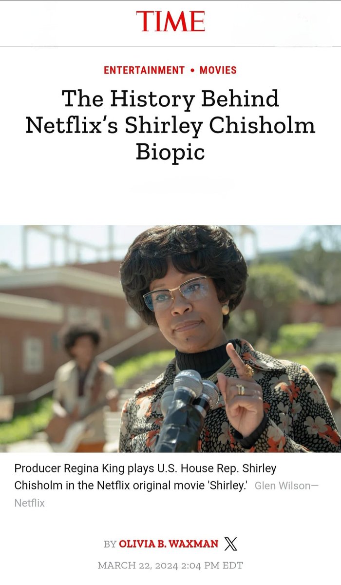 "I don't think I'm special, I'm just how I am and I don't know any other way to be." - SHIRLEY ... Bravo &amp; thank you #ReginaKing #JohnRidley #JeffSkoll #Partipant #Netflix and all who brought this necessary story to us at such a time as this.

#ShirleyChisolm
#UnboughtUnbossed