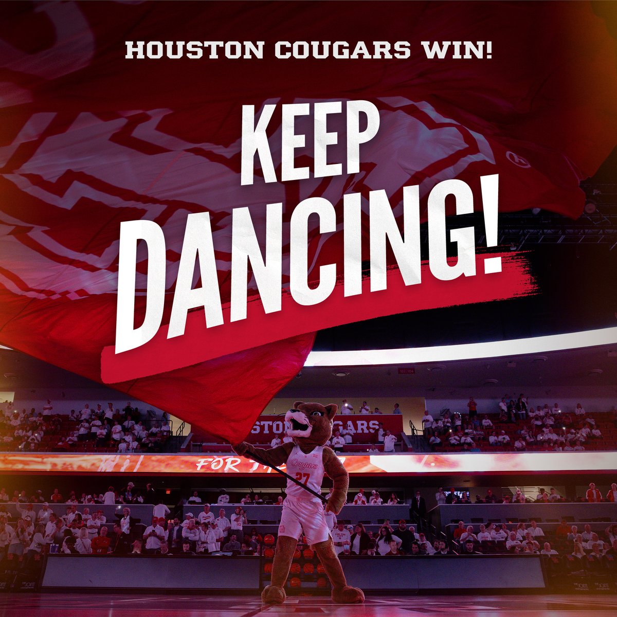 UHouston's tweet photo. Houston WINS! Keep dancing, Coogs! 🕺🏀 #MarchMadness https://t.co/0XUnIJKtZ0