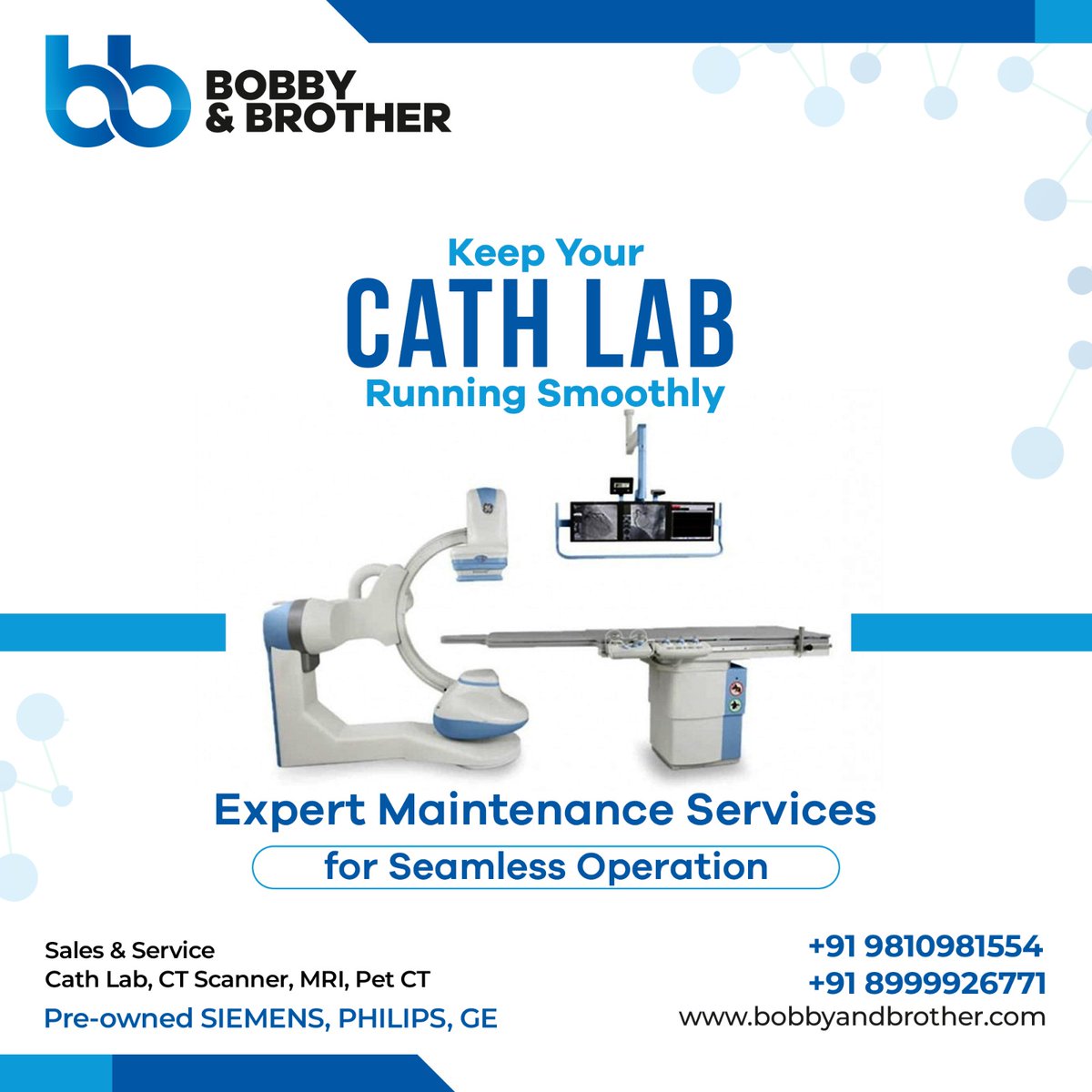 Optimize your Cath Lab's performance
with our maintenance services.
Minimize downtime and focus on delivering high-quality
patient care without interruption

#BobbyAndBrother #MedicalEquipment
#HealthcareEquipment #MedicalTechnology #MedicalInnovation #CathLab
#India