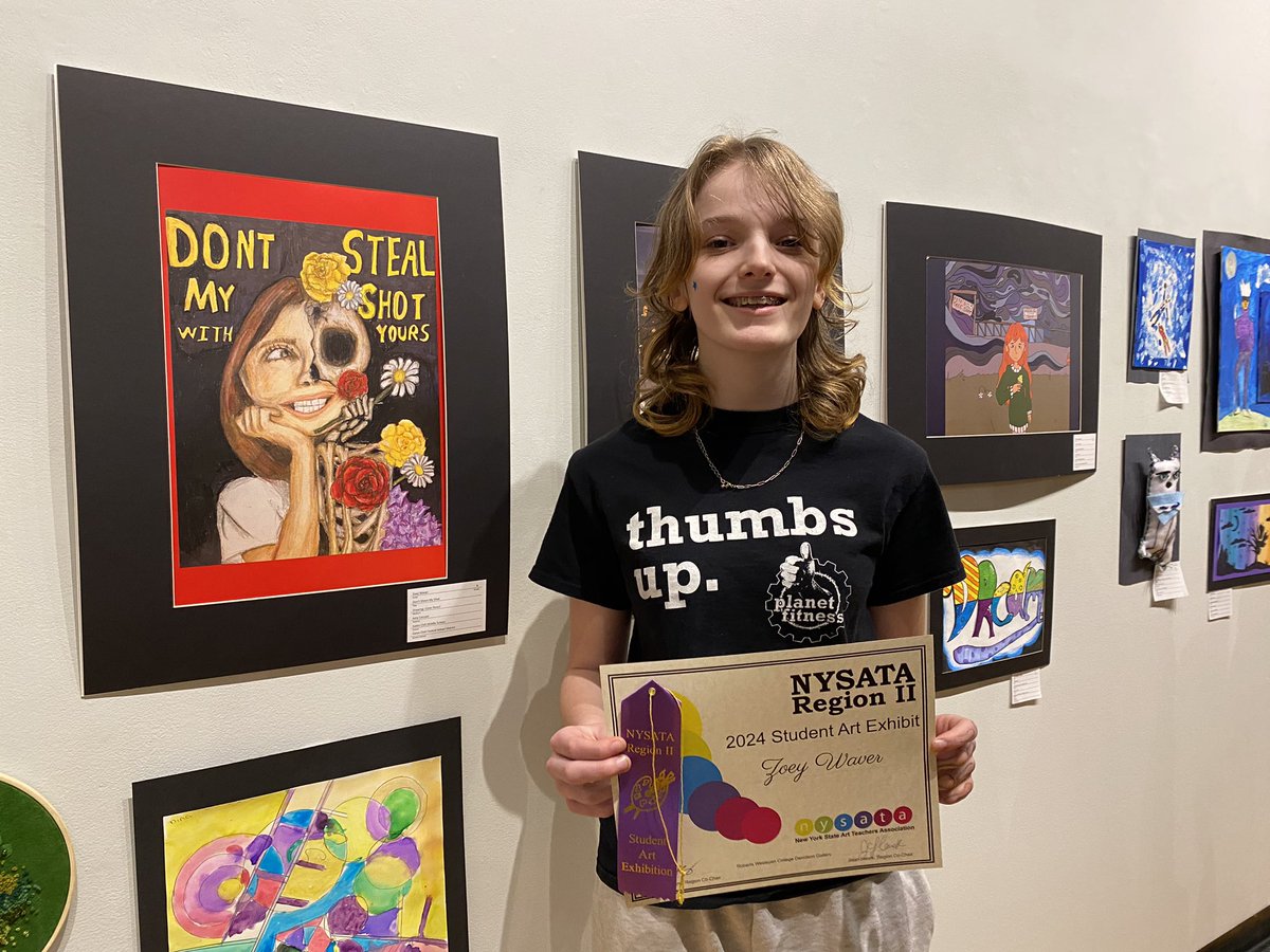 CocuzziArt's tweet photo. So proud of all our @GatesChiliinfo students who had work selected for display at Roberts Wesleyan’s Davidson Gallery for the NYSATA Region 2 Art Show. #NYSYAM2024 #GCPride https://t.co/ll26aTnsof