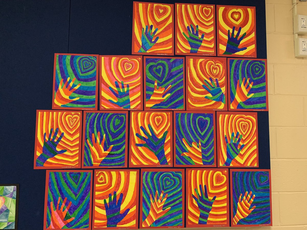 Warm and cool Op Art Hands by Grade 6! <a href="/NMSViking/">Mr. Buterbaugh NMS</a> <a href="/pdsdsuper/">Dr.George Steinhoff</a> <a href="/ngahlgordon/">Nicole Gordon</a>  <a href="/PennDelco/">Penn-Delco SD</a>